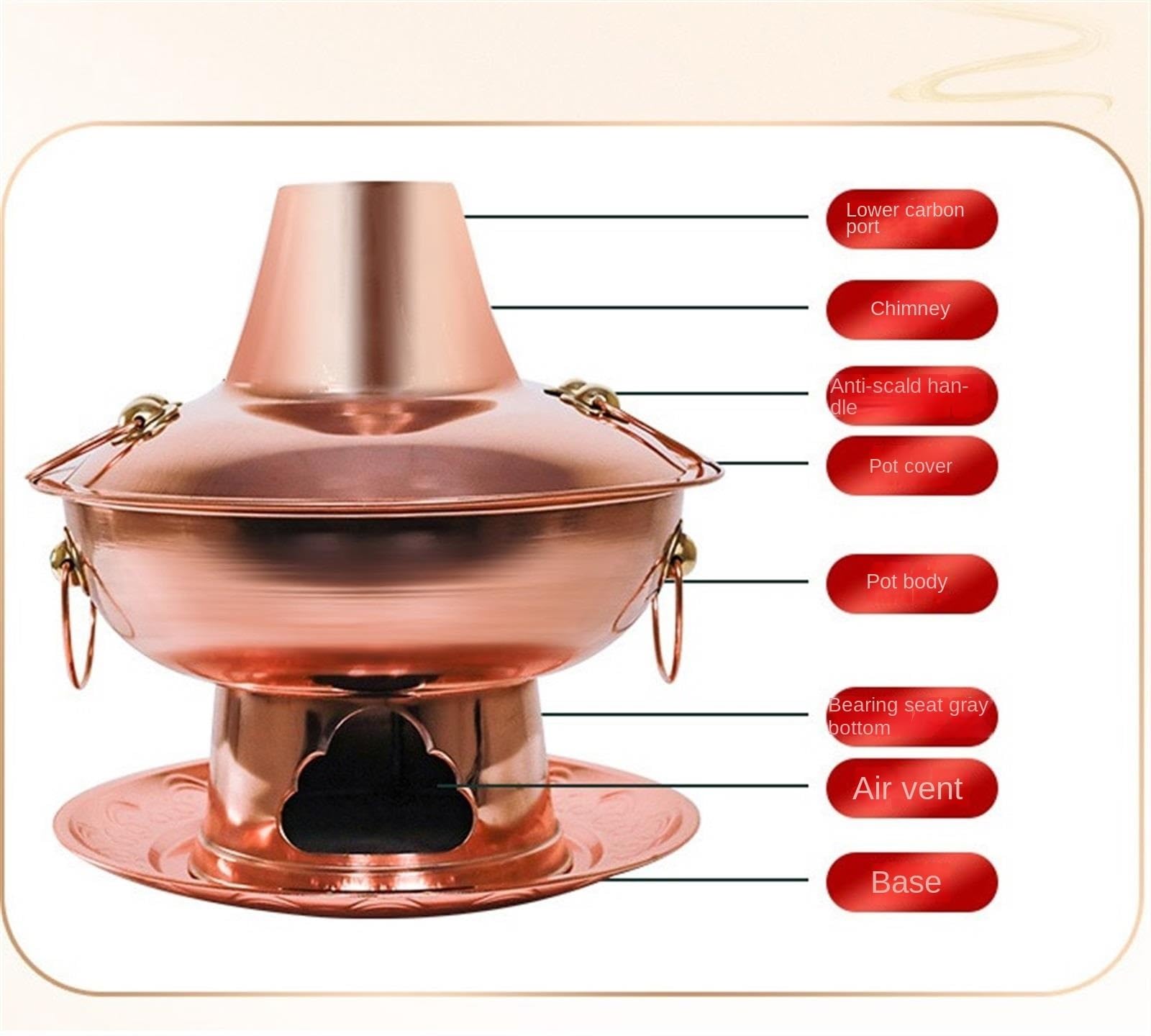Hot Pot Tradycyjny Stary Pekiński Gorący Kociołek Miedziany Przezroczysty Zupa Garnek Na Węgiel Drzewny Dla Przyjaciela Rodziny Garnki Patelnie(30cm)