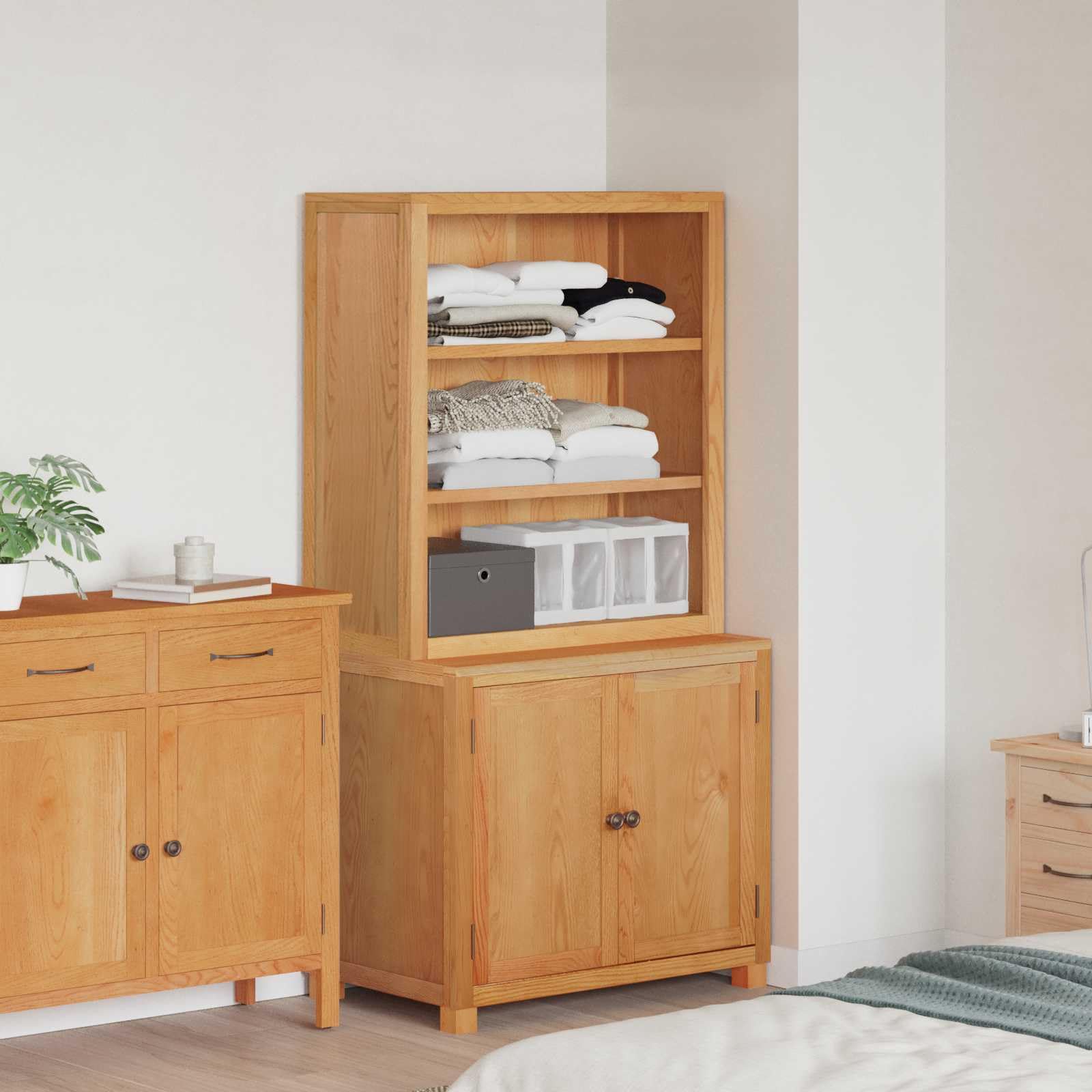 Aufbewahrungsmöbel-Set mit Türen 2 Stück Braun 80 x 50 x 160 cm aus massivem Eichenholz mit viel Stauraum für Wohnzimmer, Schlafzimmer oder Flur, stabiles Design, einfache Pflege