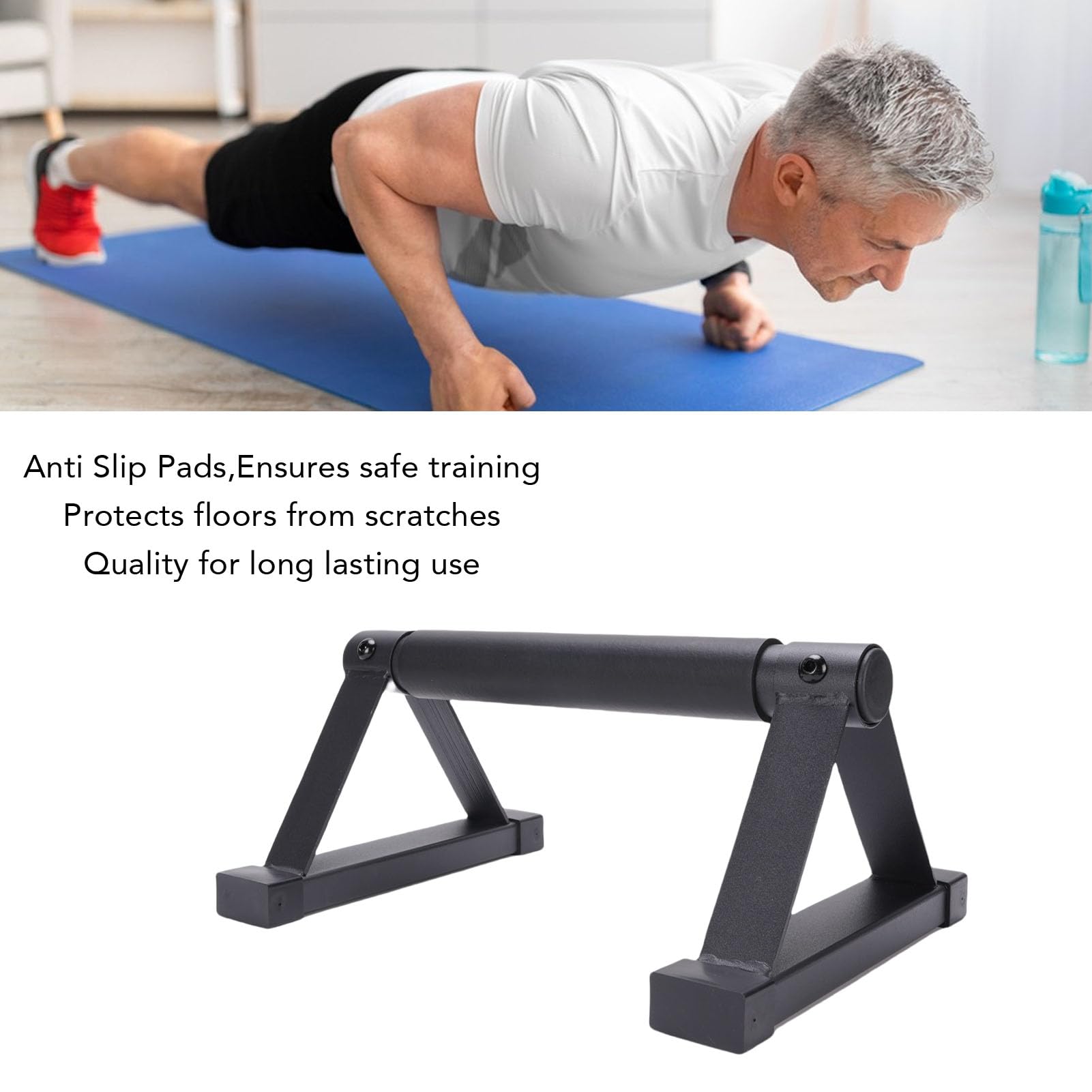 AMONIDA Drążki do Pompek Antypoślizgowe, Ergonomiczne Stojaki do Treningu Fitness w Domu, Wytrzymała Stal z Piankowymi Uchwytami, 2 Sztuki
