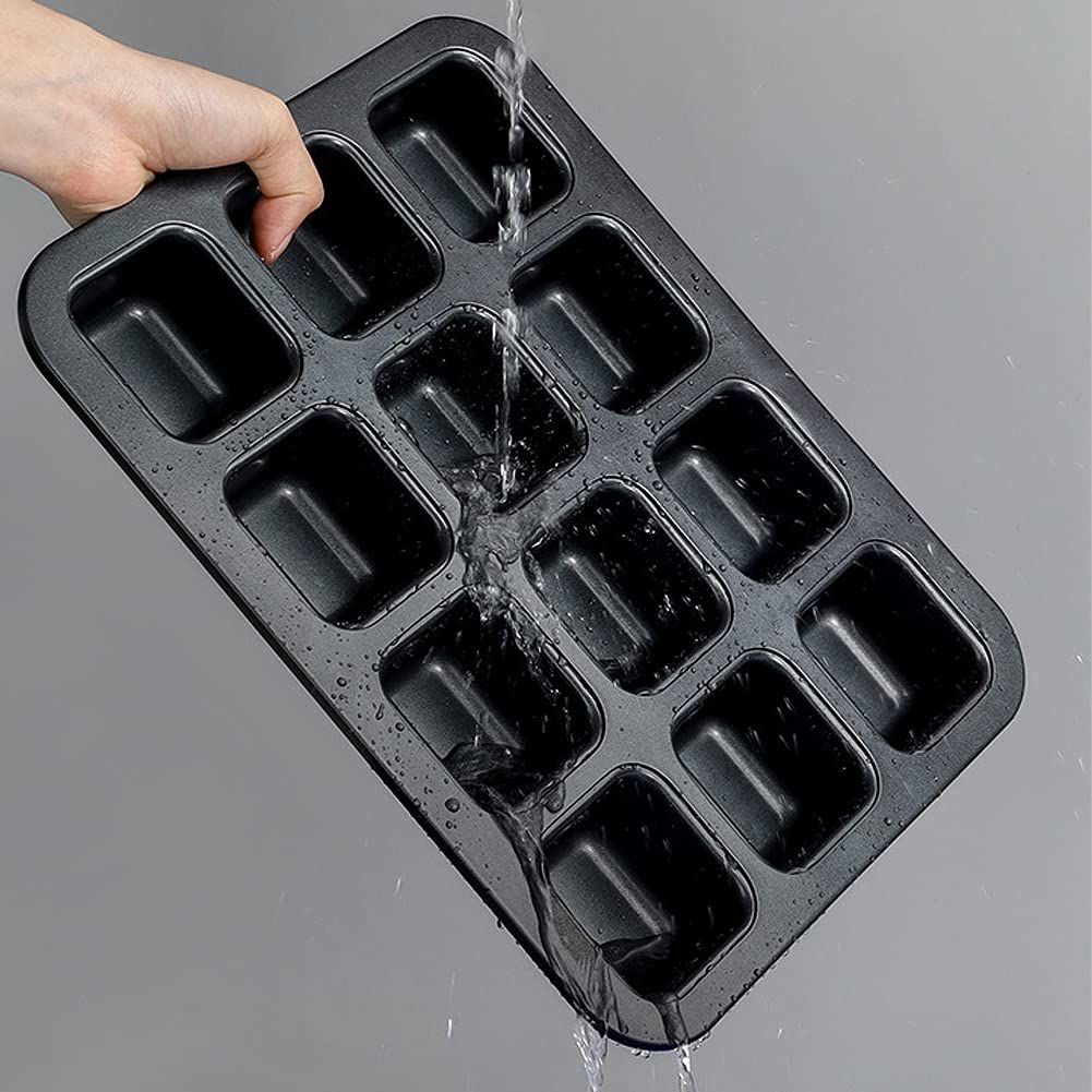 CANDeal Moule à Brownie Antiadhésif De Taille Morsure, Mini Moule à Pain à 12 Cavités Pour La Cuisson, Moules à Muffins Carrés En Acier Au Carbone Robuste