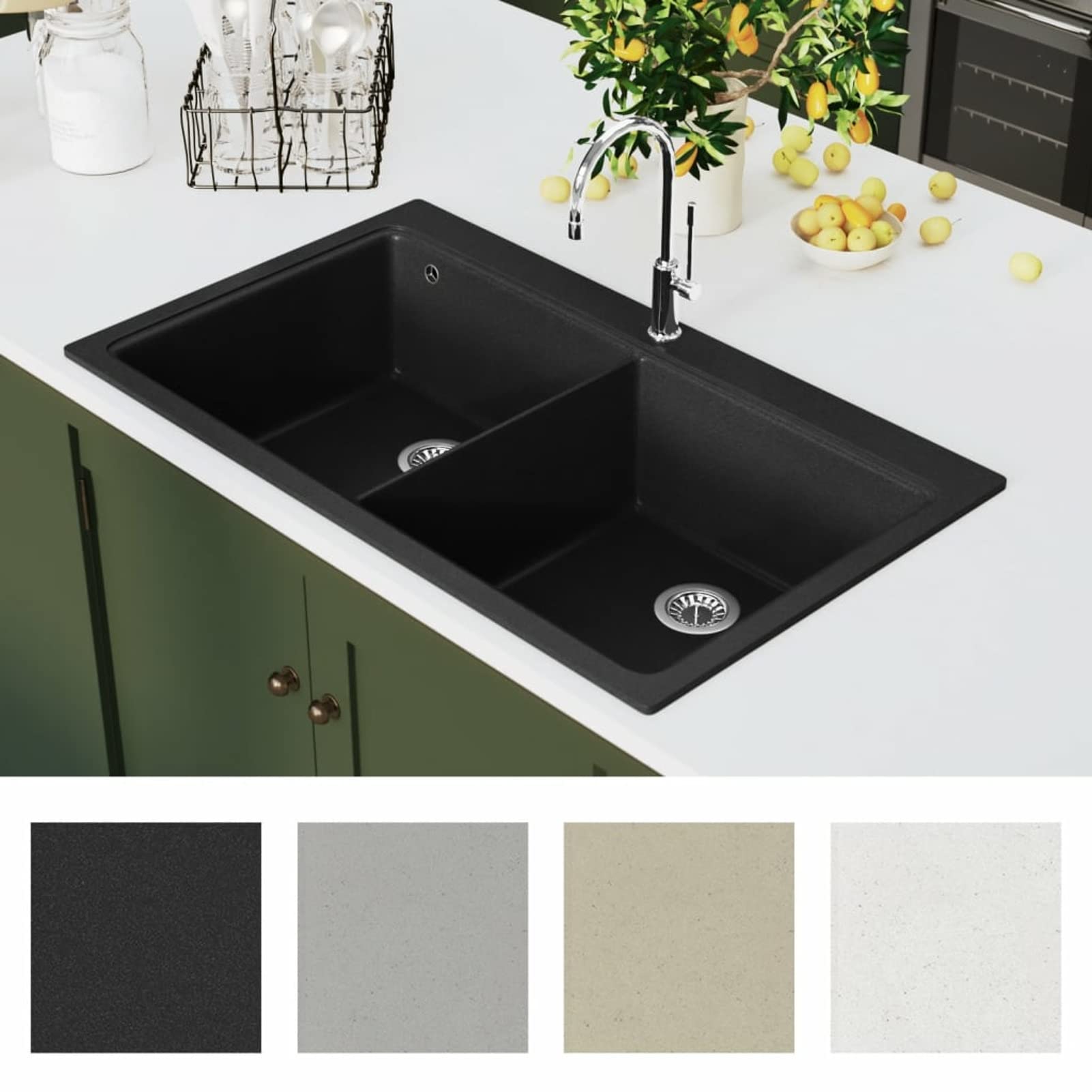 Homgoday Lavandino Cucina Granito Nero Doppio con Montaggio sopra, Lavandino Piccolo Bagno, Tappo Lavandino Bagno, Lavandini, Filtro Lavandino Bagno, Tappi Lavandino Bagno, Scarico Lavandino A Mobili
