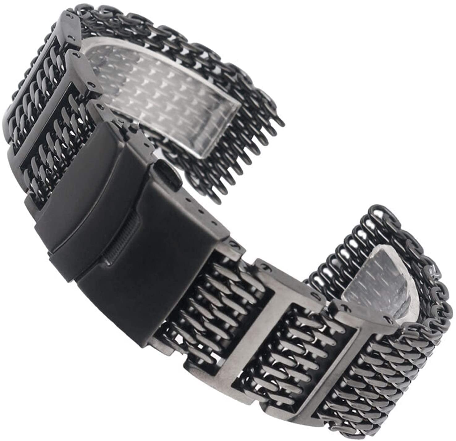 20/22/24mm Mesh Pasek ze stali nierdzewnej Czarny pasek do zegarka Wymiana bransoletki