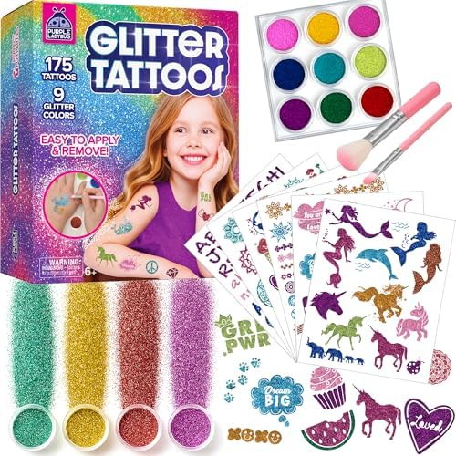 PURPLE LADYBUG 175 Glitter Tattoo Kit - Cute Temporary Tattoos for Kids 6-8 - Creative Girls Gifts 8-12 Years Old - Tween Girls Gift Ideas for Kids Age 6 7 8 9 10 11
