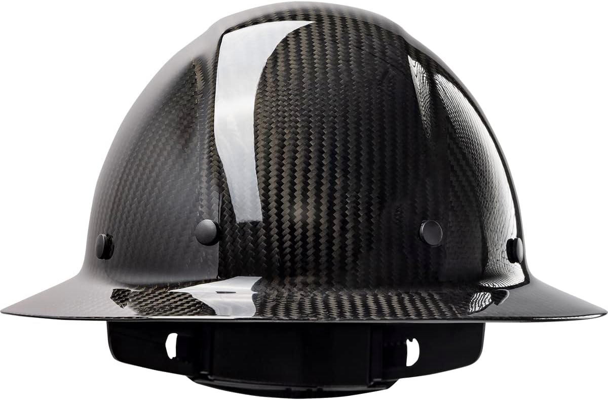 PIP Wolfjaw, Full Brim Smooth Dome Hard Hat with Glossy Carbon Fiber Shell, 8-Point Riveted Textile Suspension, Wheel-Ratchet Adjustment, Black (280-HP1471R-11)
