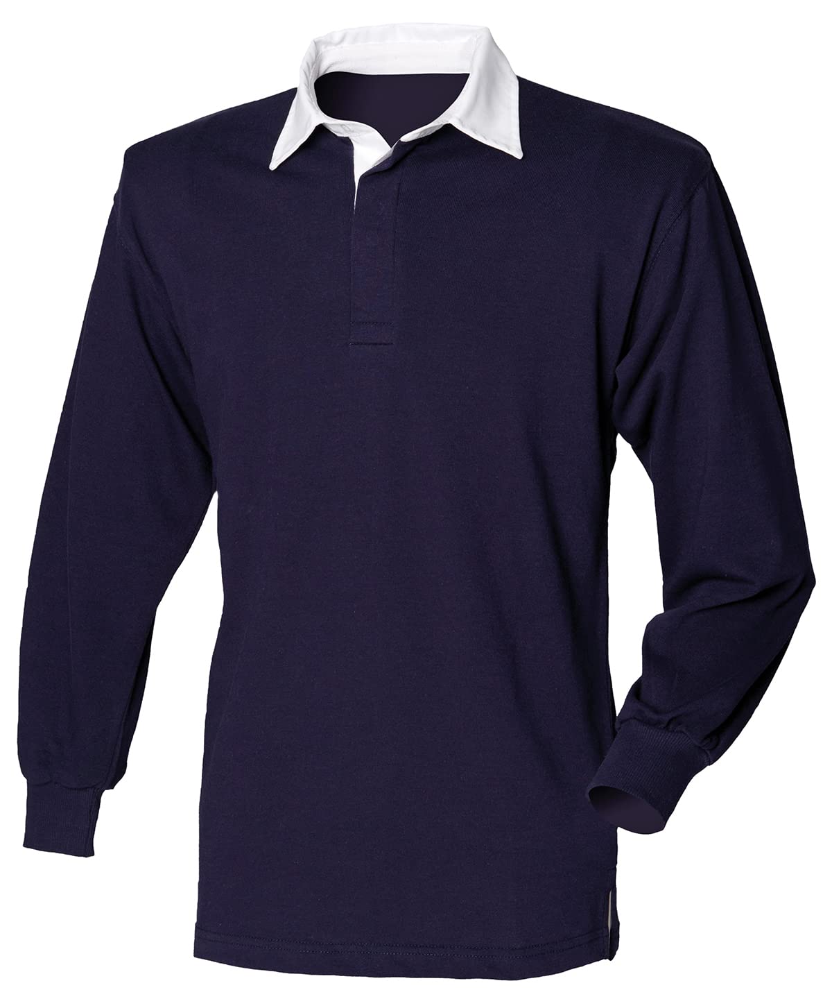 COOZO Mens Long Sleeve Plain Rugby Shirt - Navy/White - XL