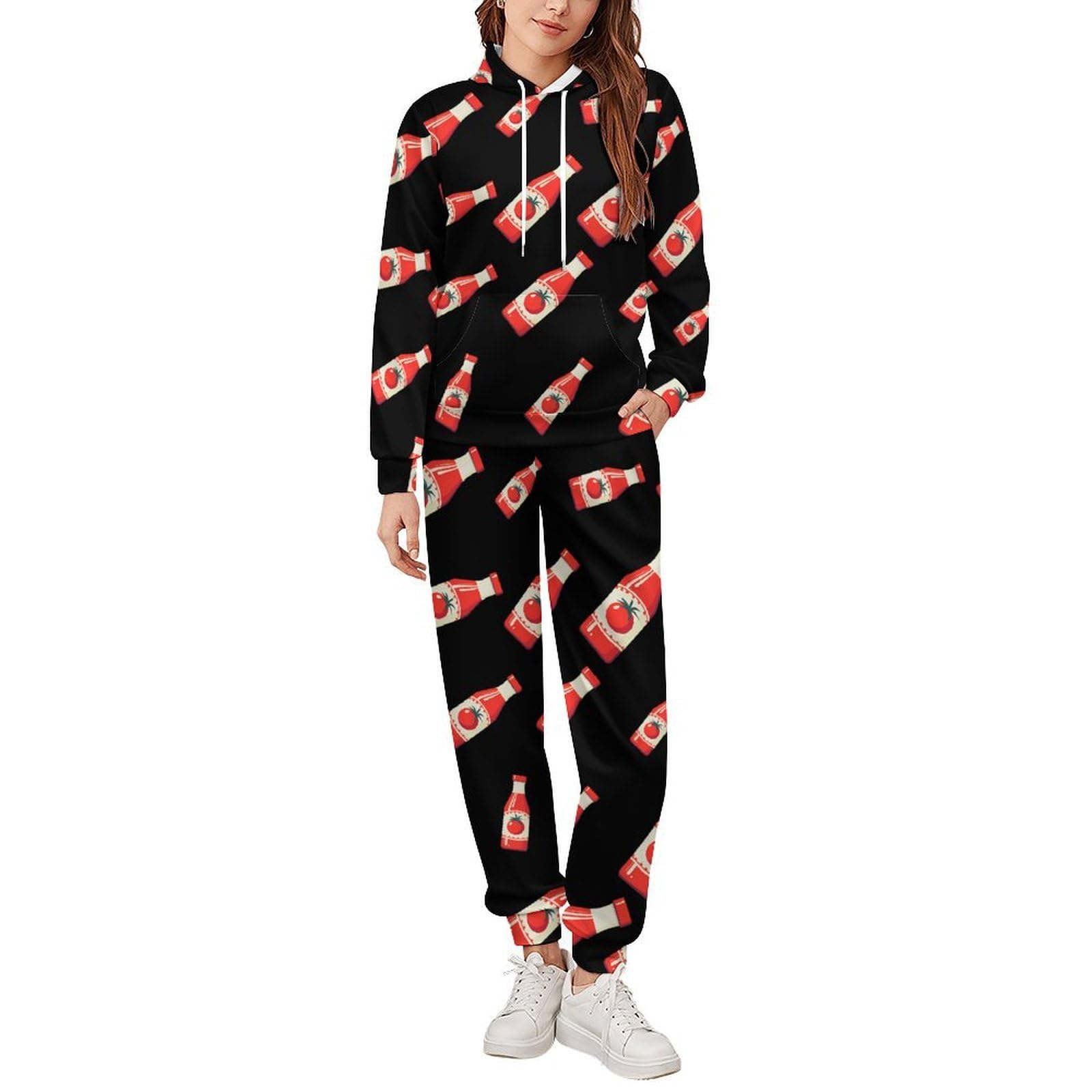 Ketchup Bottle Set felpa da uomo 2 pezzi Lounge Jogger Set Casual Tuta Confortevole Pullover con Cappuccio