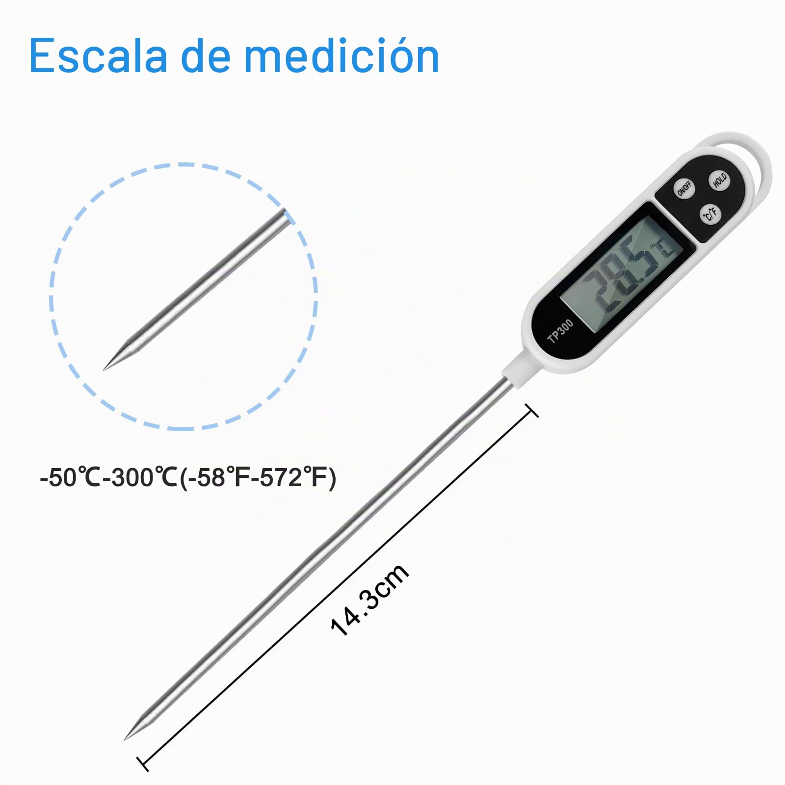 Nutabevr Termómetro Digital de Cocina,Termómetro de Cocina con sonda Larga,3S Lectura Instantánea Termómetro Doméstico Con LCD para alimentos y bebidas, asado, parrilla, Leche, Agua, Aceite,Sopa