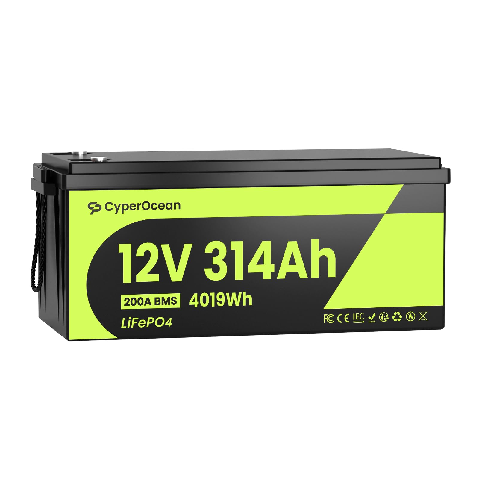 LiFePO4 Batterie 12V 314Ah,4019Wh Lithium Batterie 12V mit 200A BMS Low-Temp Schutz und Max. 15000 Zyklens, Autobatterie für Wohnmobil,Solaranlage Komplettset,Boot