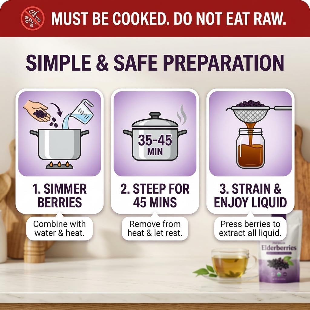 Dried Elderberries - 1lb Bulk - Hand-Sorted, Wildcrafted, Natural, Non-GMO, Whole European Immune System Support for Black Elderberry Syrup, Gummies, Jelly, Tea, Wine, Raw Sambucus, One Pound