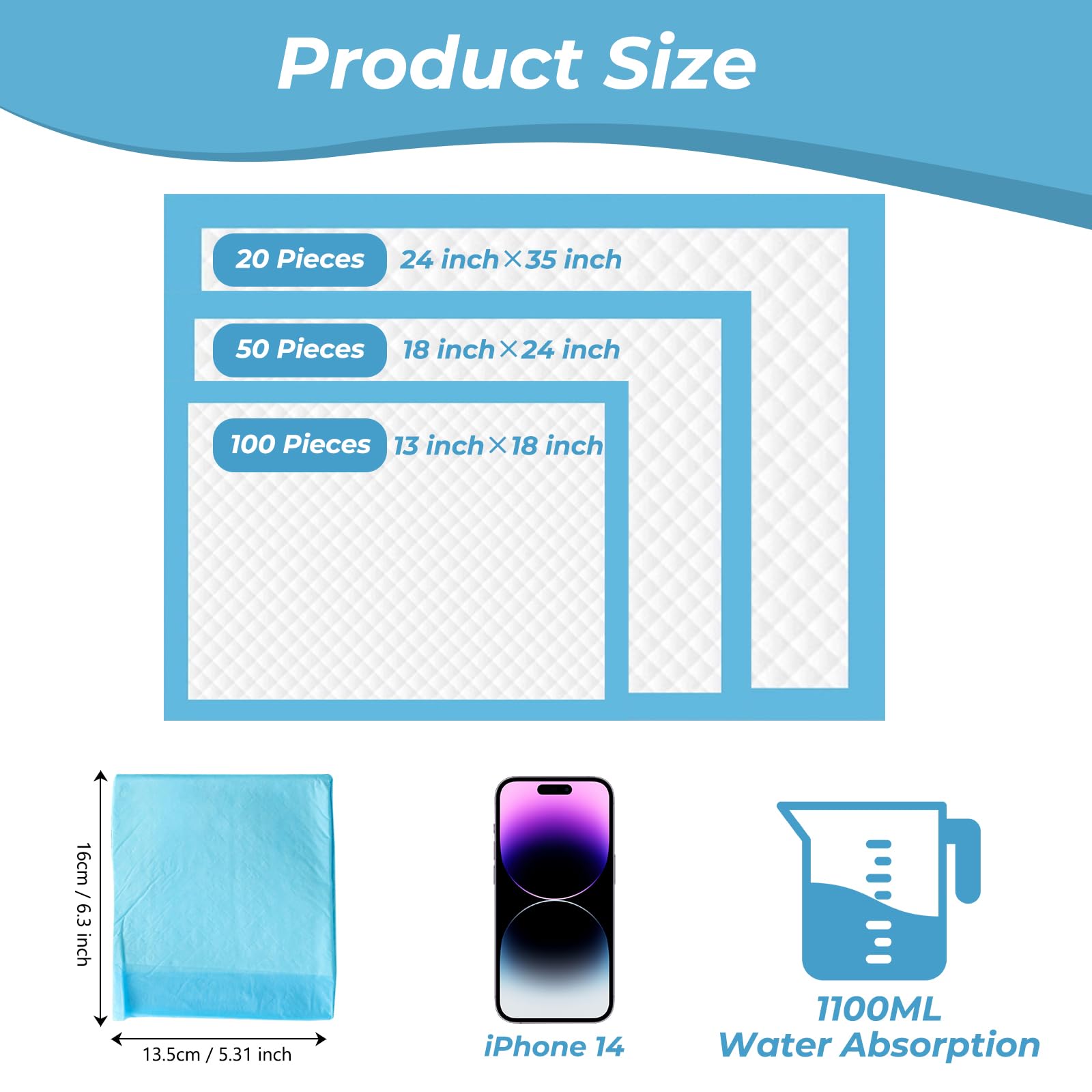 100 Piezas Empapadores Perros, 33 x 45cm Almohadillas Adiestramiento Perro, Almohadillas de adiestramiento de Perros y Cachorros, Superficie de Secado Rápido - 3