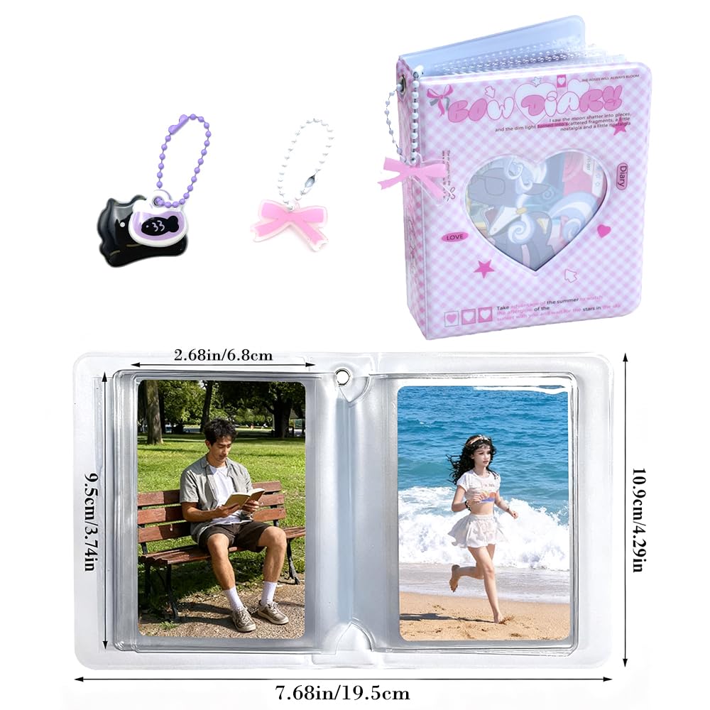Album na fotokartki, 7 cm, mini album fotograficzny, Kpop, serce, fotokartka, segregator, 36 kieszeni, uchwyt na książki z wisiorkiem, do kolekcji kart fotograficznych, fioletowy i różowy, 2