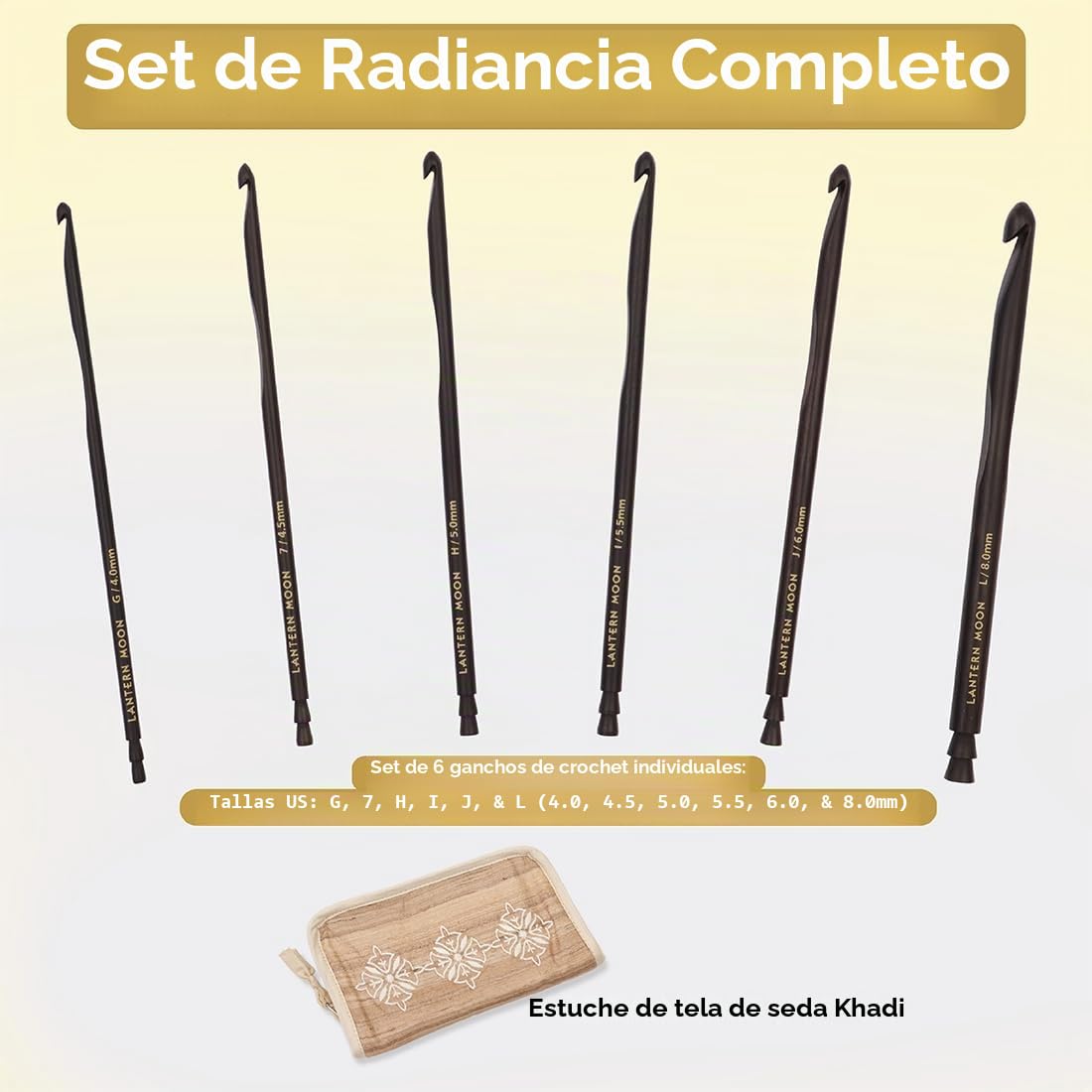 Lantern Moon - Lantern Moon Radiance Ebony Madera (4 - 8mm) Duradera Soltero Ended Ganchos de Ganchillo Conjunto - 1 Conjunto