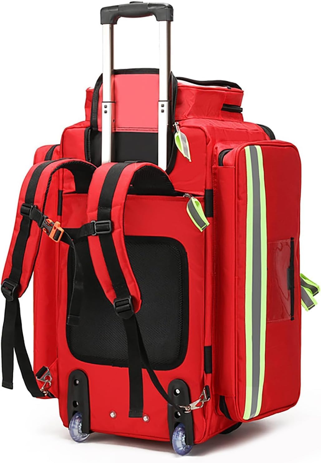 Emergency Responder Trauma Bag, First Aid Backpack Empty with Tie Rod, Wheels and Straps, Safe Night Reflective Strip Design and Oxford Cloth Material, for Hiking, Travel, Marine(Blue)
