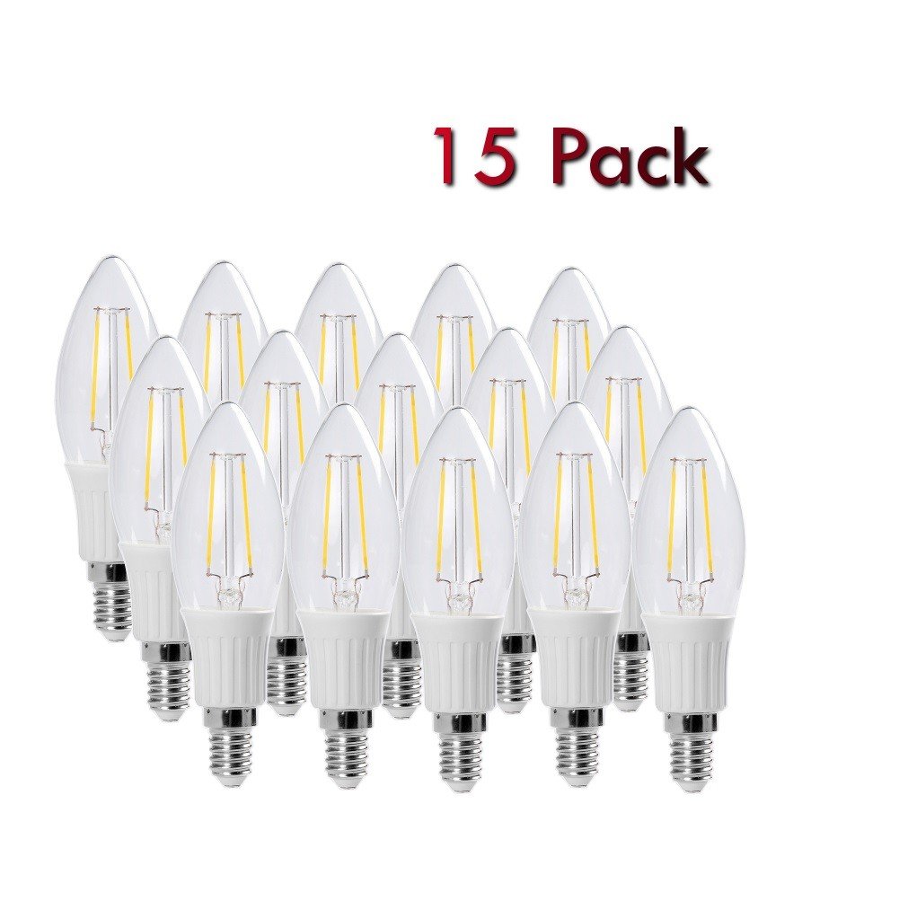 A-BF200 LED Filament Candle light 2W to Replace 25W Incandescent Bulb Soft White (2700K) 15 pack