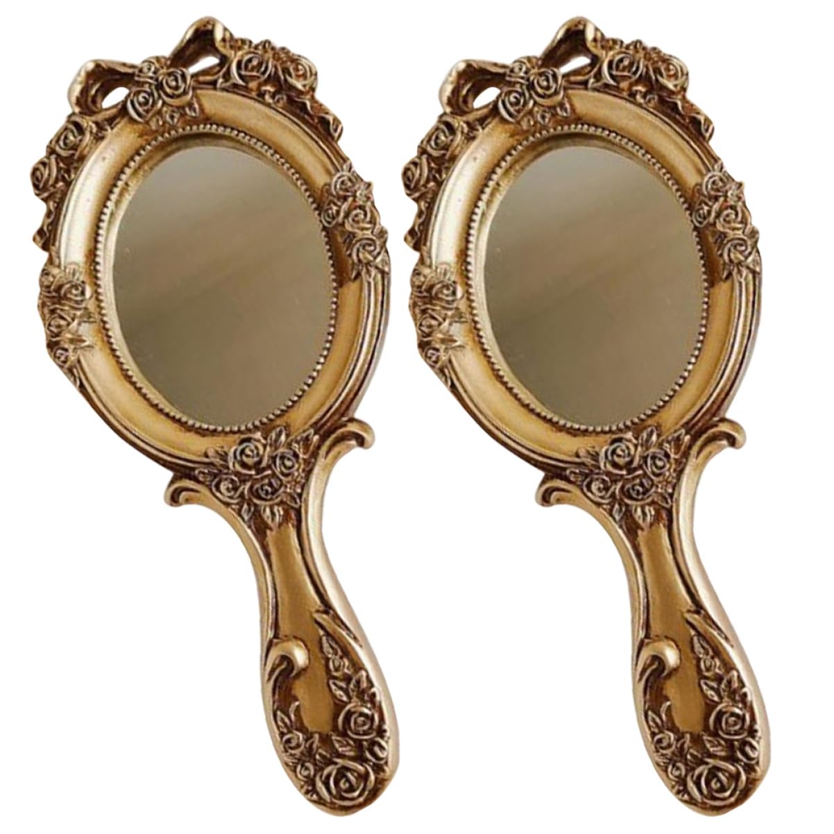 STOBAZA 2Pcs Vintage Style Handheld Mirror with Handle Portable Travel Makeup Mirror for Women Retro Decorative Makeup Mirror Antique Finish