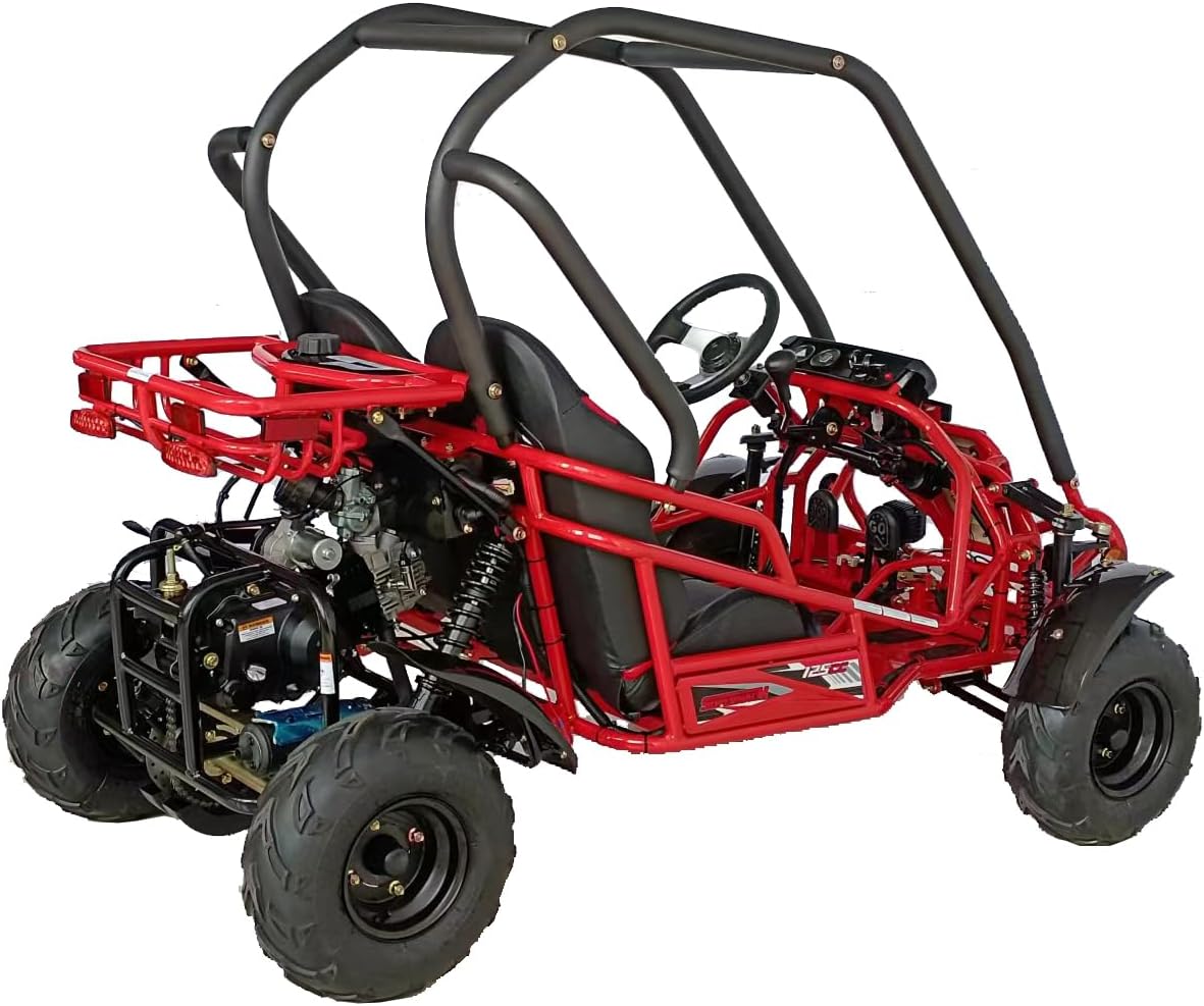 HHH 125cc Go Kart GKT125-9 Spyder Single Cylinder, air-Cooled 3 Speed. Forward-Neutral-Reverse Led Headlights Bigger Seats More Leg Room (Red)