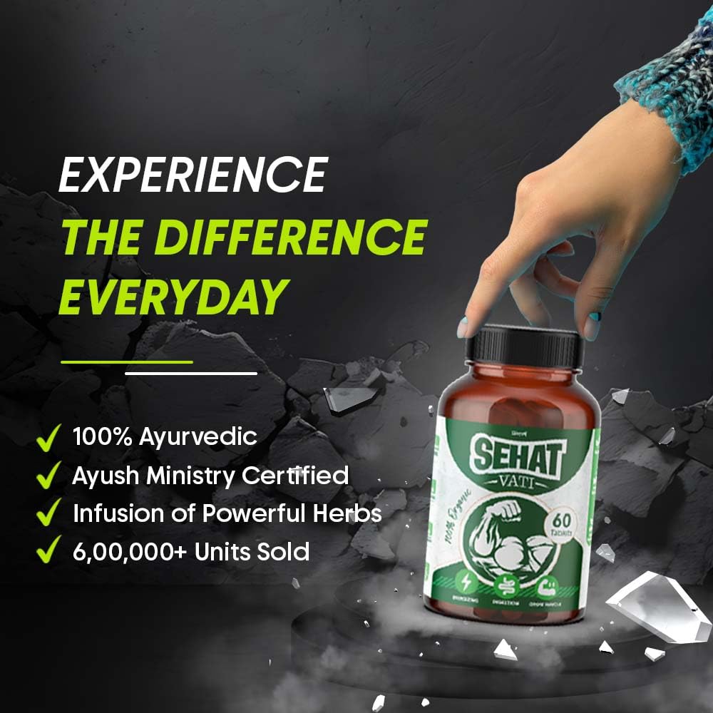 "Sehat Vati – Ayurvedic Weight Gain Tablets | Increase Metabolism & Energy Booster | 100% Ayurvedic Formula for Healthy Weight Gain | Pack of 60 Tablets" — Amazon image 4
