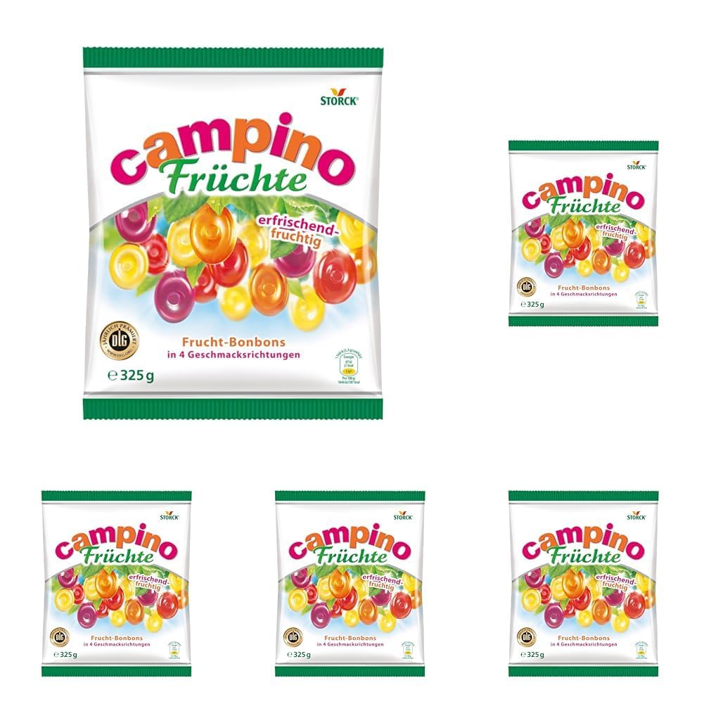 Campino Früchte – 5 x 325g – Leckere Fruchtbonbons in vier verschiedenen Sorten
