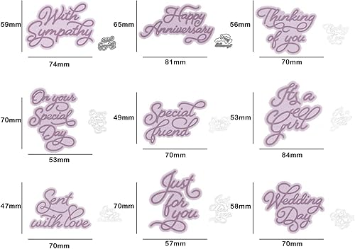 Miniatura 7 de Palabras frases Best Wishes, troqueles de corte de metal, con condolencia, feliz aniversario, feliz cumpleaños, letras para álbumes de recortes,
