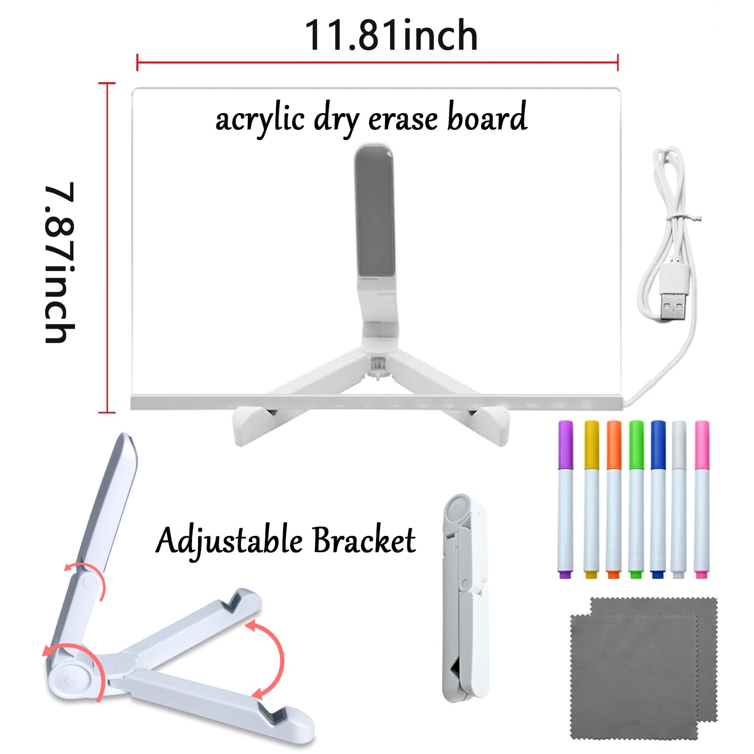 MOLHEM Acrylic LED Message Board with 7 Colors Pen/Stand,LED Writing Message Board Acrylic Dry Erase,Memo Tablet Letter Note Arts Doodle Whiteboard,Gifts for Child Home Office Cafe School 20cm x 20cm - Image 2