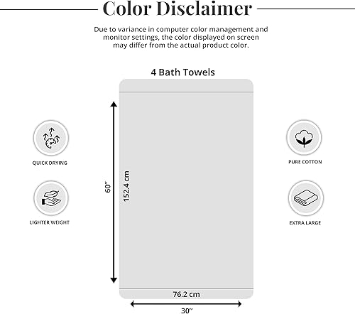 Miniatura 6 de Tens Towels Toallas de baño grandes, 100% algodón, 30 x 60 pulgadas, toallas de baño extra grandes, más ligeras, de secado rápido, superabsorbentes,