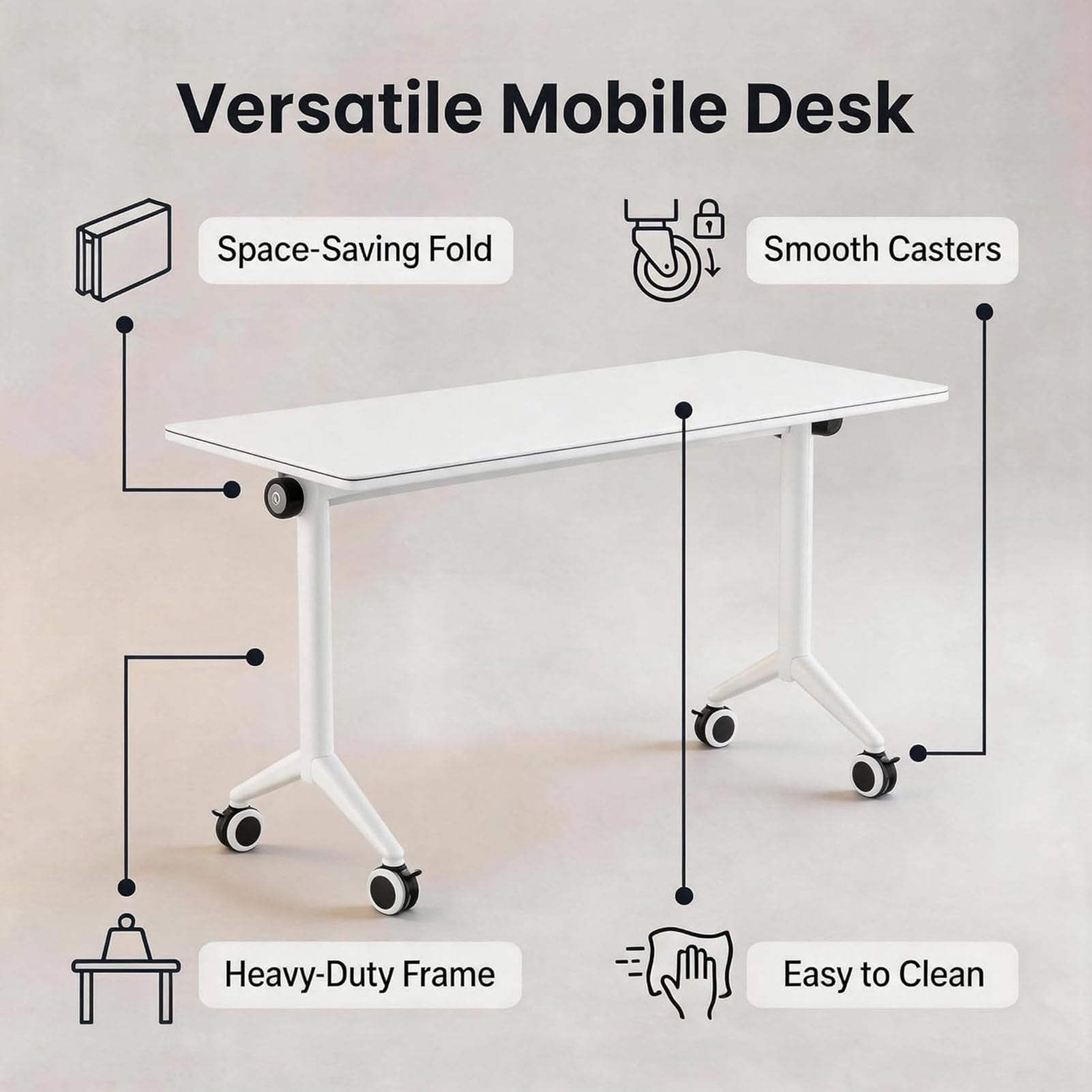 Lot de 6 tables de conférence modulables pliantes avec roulettes - Gain de place - Table d'entraînement à rabat - 119,4 à 180,3 cm - Polyvalente - Pour bureau, salle de classe et séminaire - Noir
