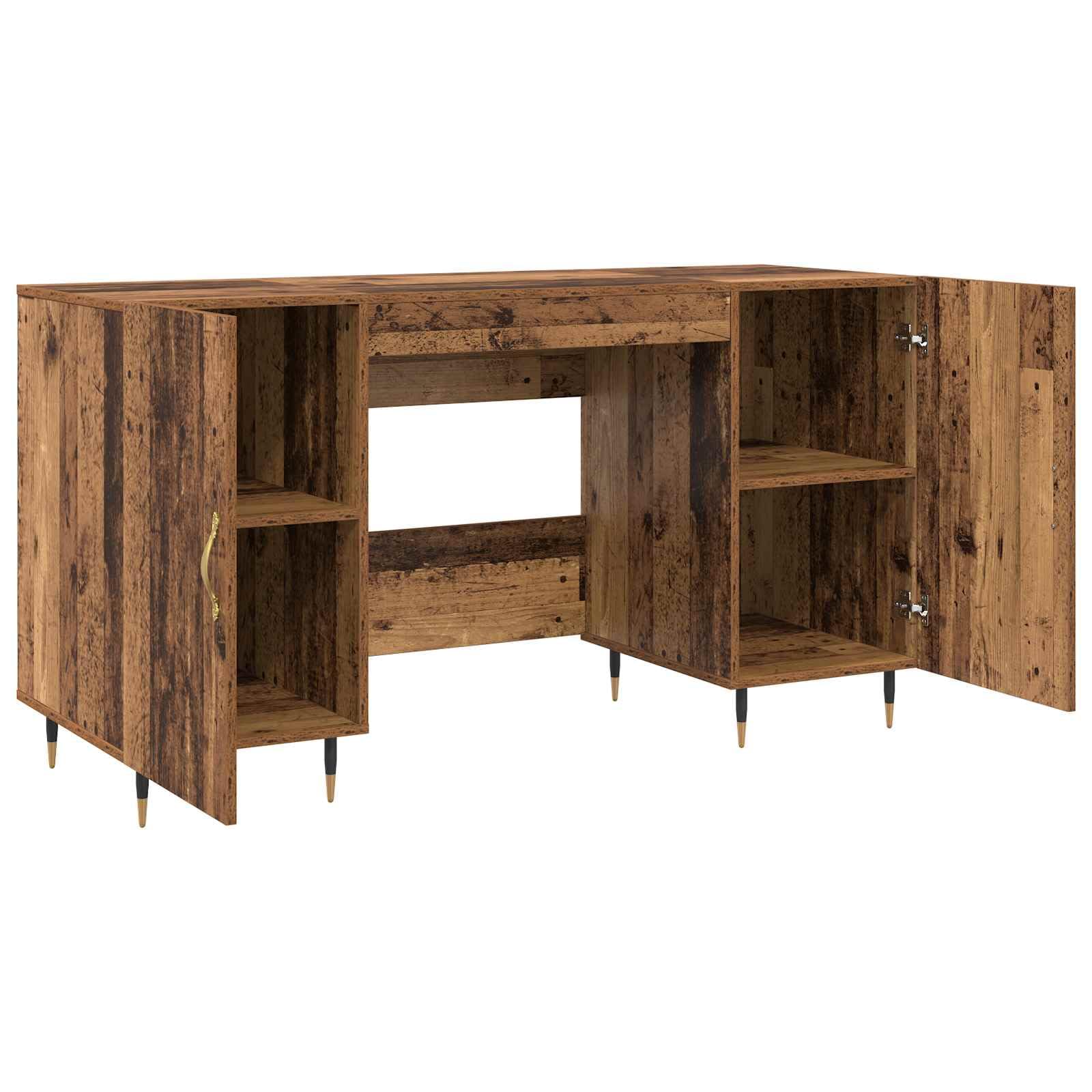 Escritorio con estante de diseño industrial de madera envejecida de 140 x 50 x 75 cm, material de madera mate, 2 estantes, para oficina en casa, oficina, lugar de trabajo, para teclado