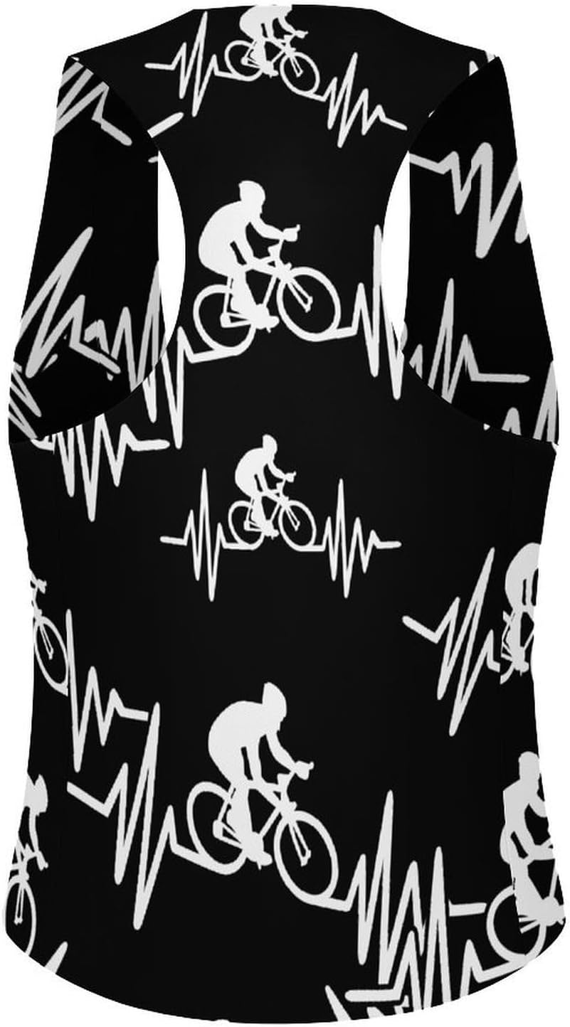 Heartbeat Pulse Line with Bike Women's Suit Vest V Neck Button Down Waistcoat Jacket Business Casual Tops