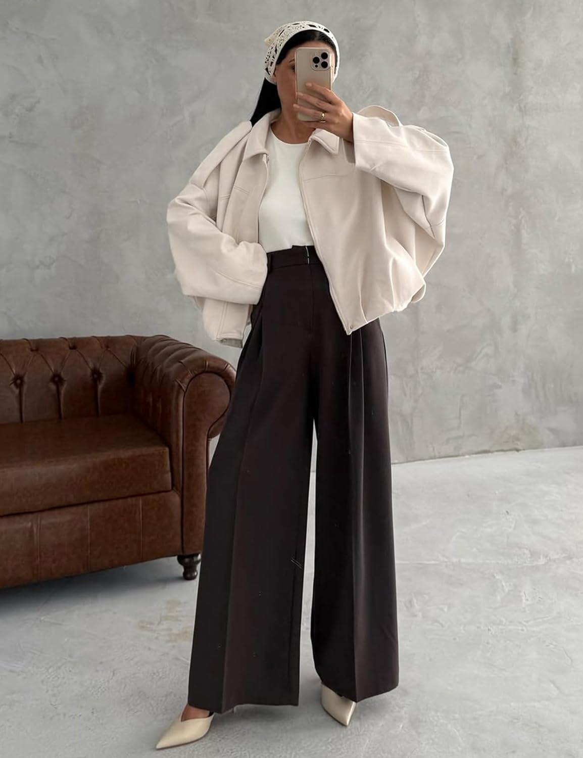 Kissonic Women's Oversized Jackets Faux Suede Bomber Jacket Lapel Pilot Cropped Casual Coat for Streetwear Outerwear - Image 5