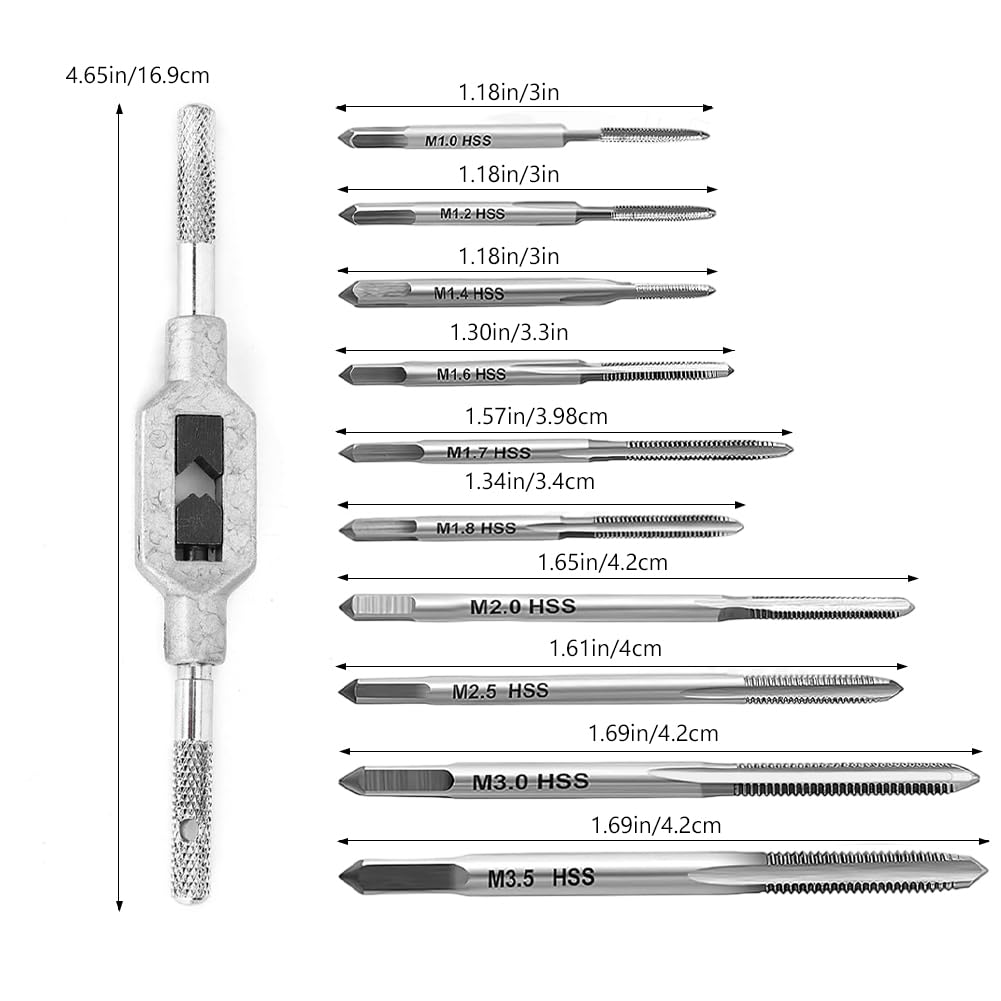 Set di 11 Chiavi per Mini Maschi M1-M3.5, Rubinetto a Mano Maschiatura Micro