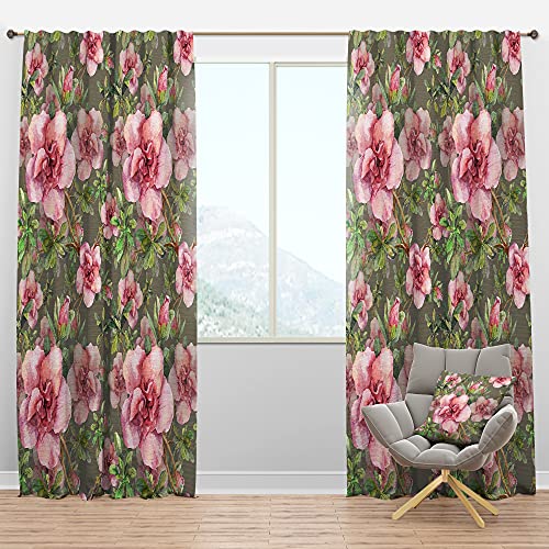 DesignQ Panel de Cortina Opaca Floral con diseño de Flores Rosas