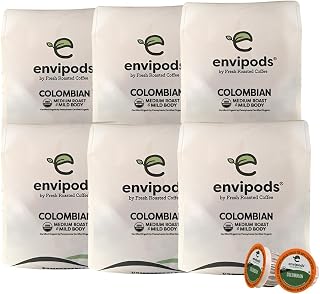 Organic Colombian envipods | BPI Compostable, USDA Organic, Kosher | Med Roast 72 Count for K Cup Brewers | Not for use in Ninja or Hamilton Beach Brewers