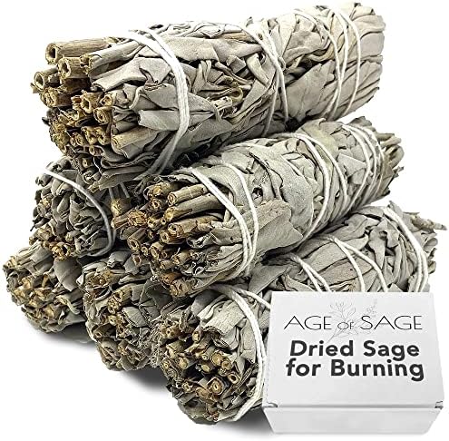 White Sage Smudge Sticks 4" Long - Dried Sage for Burning, Cleansing House Negative Energy - Stress Relief Dried Sage Incense Sticks - 6pk by Age of Sage
