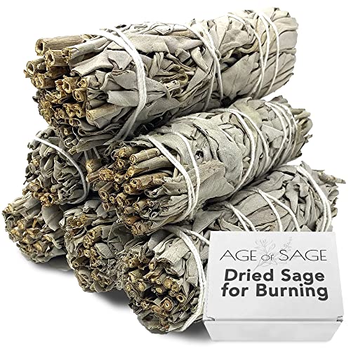 White Sage Smudge Sticks 4" Long - Dried Sage For Burning, Cleansing House Negative Energy - Stress Relief Dried Sage Incense Sticks - 6Pk By Age Of Sage #TOP4
