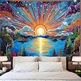 Zussun Hippie Sun Tapestry Boho Vintage Sunrise Nature Tree Lake Wall Tapestry for Bedroom Aesthetic Colorful Landscape Small Tapestries Wall Hanging for Dorm Living Room Decor 48 x 36 Inch
