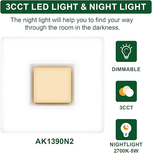 Miniatura 5 de Akicon Ventilador de escape, 90 CFM, 1.5 Sones - Combo de luz LED regulable de 15 W, luz LED 3CCT regulable con luz nocturna de 5 W, ventilador de
