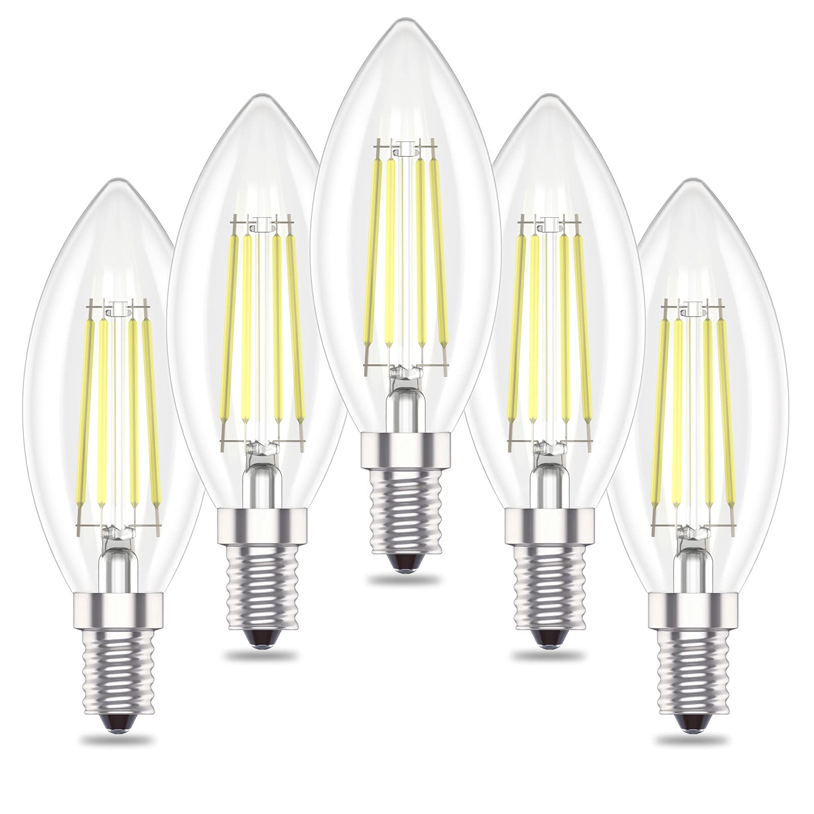 Huoqilin E14 Led Light Bulbs, C35 SES Small Screw Candle Bulb, Cool White 6000K,6W,60WIncandescent Equivalent,600Lm, 5 Pack