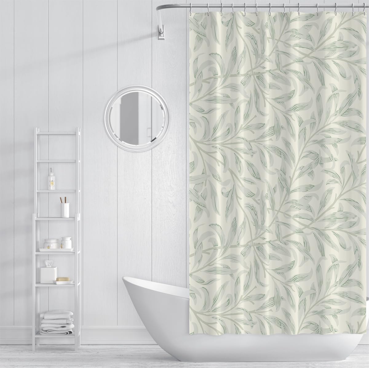 Cortina de Ducha Estilo Morris Sauce Crema Verde 150x200cm