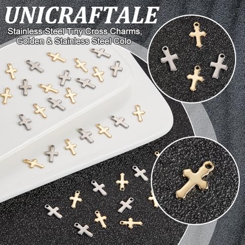 UNICRAFTALE 100pcs 2 Colors Small Cross Charm Golden Cross Pendants Metal Cross Charms for Easter Gifts Bracelet Stainless Steel Cross Charms Tiny Small Hole Pendant for Necklace Jewelry Making - Image 4