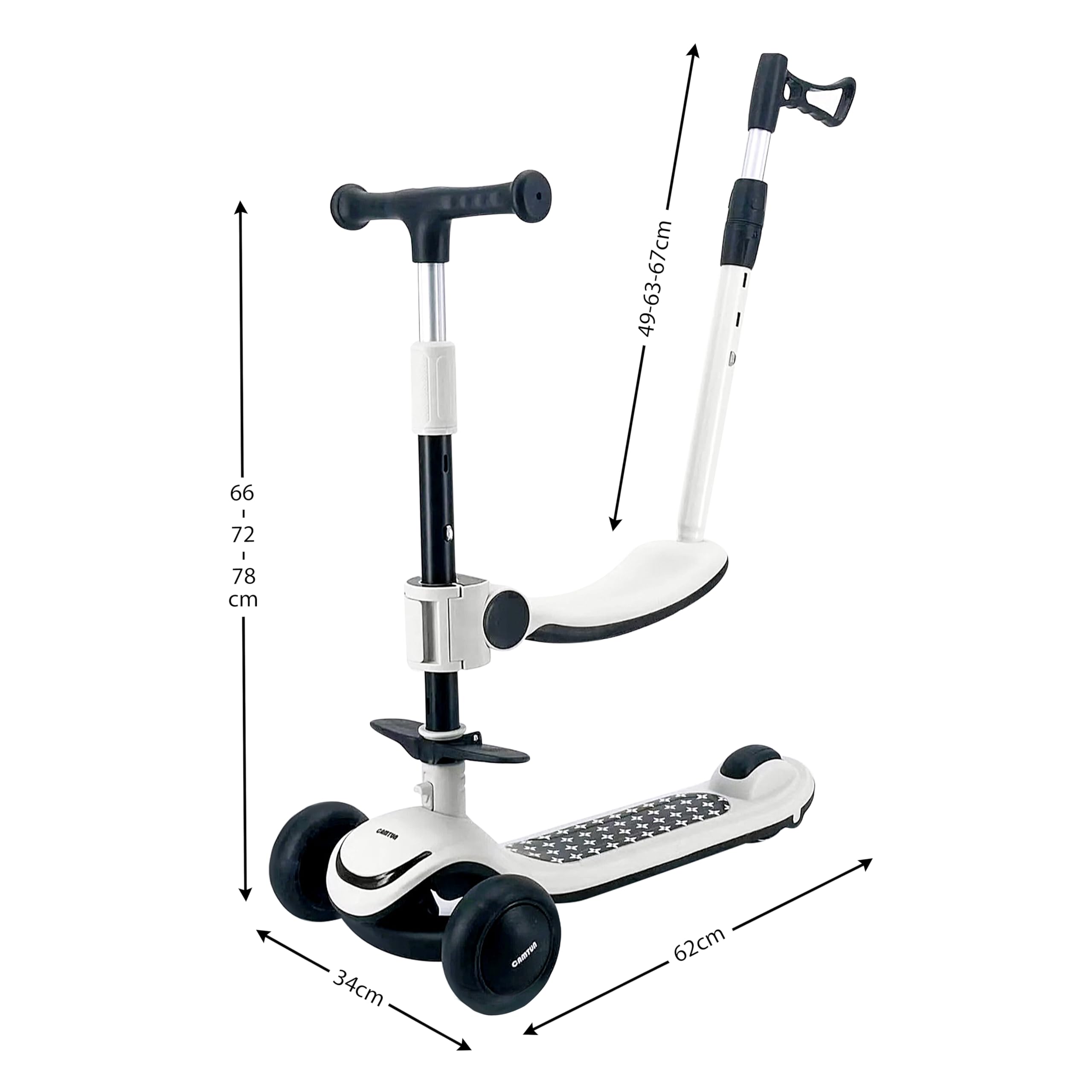Draisienne Trottinette Enfant 3-en1 avec éclairage LED, Ajustable, Pliable, Roues en PU - Tricycle Bébé Évolutif, pour Les Enfants de 2 à 10 Ans Fille & Garçon