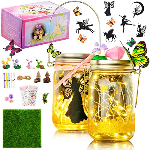 Fairy Lantern Craft Kit for Girls Creative Make Your Own Fairy Night Light Kid Arts and Crafts Mason Jar Crafts for Kids DIY Fairy Lantern Kit for Birthday Party and School Centerpiece Decor