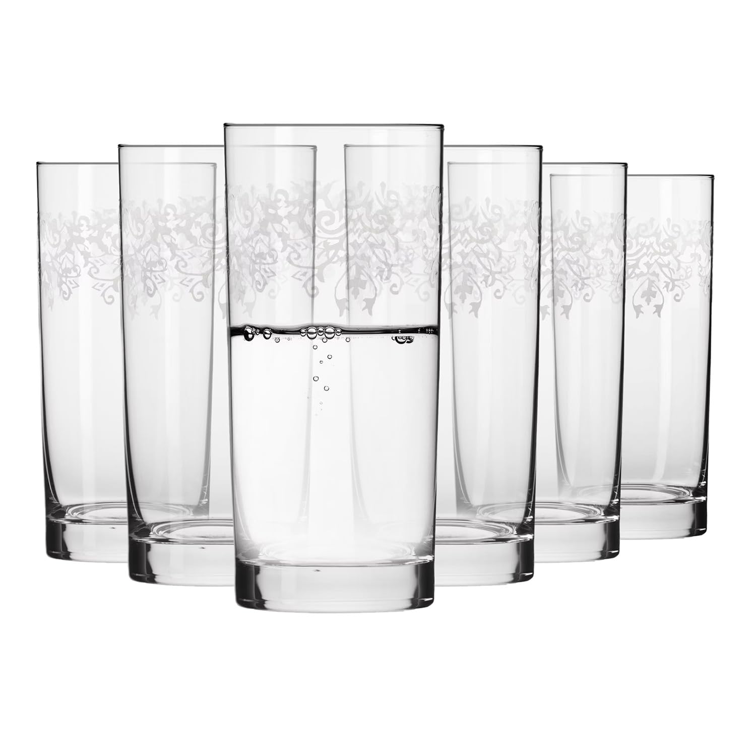 Krosno Long Drink Glasses Set of 6-370ml Crystal Highball Glasses for Water, Juice and Cocktails - Lead-Free Crystal Tumblers - Krista Deco Collection