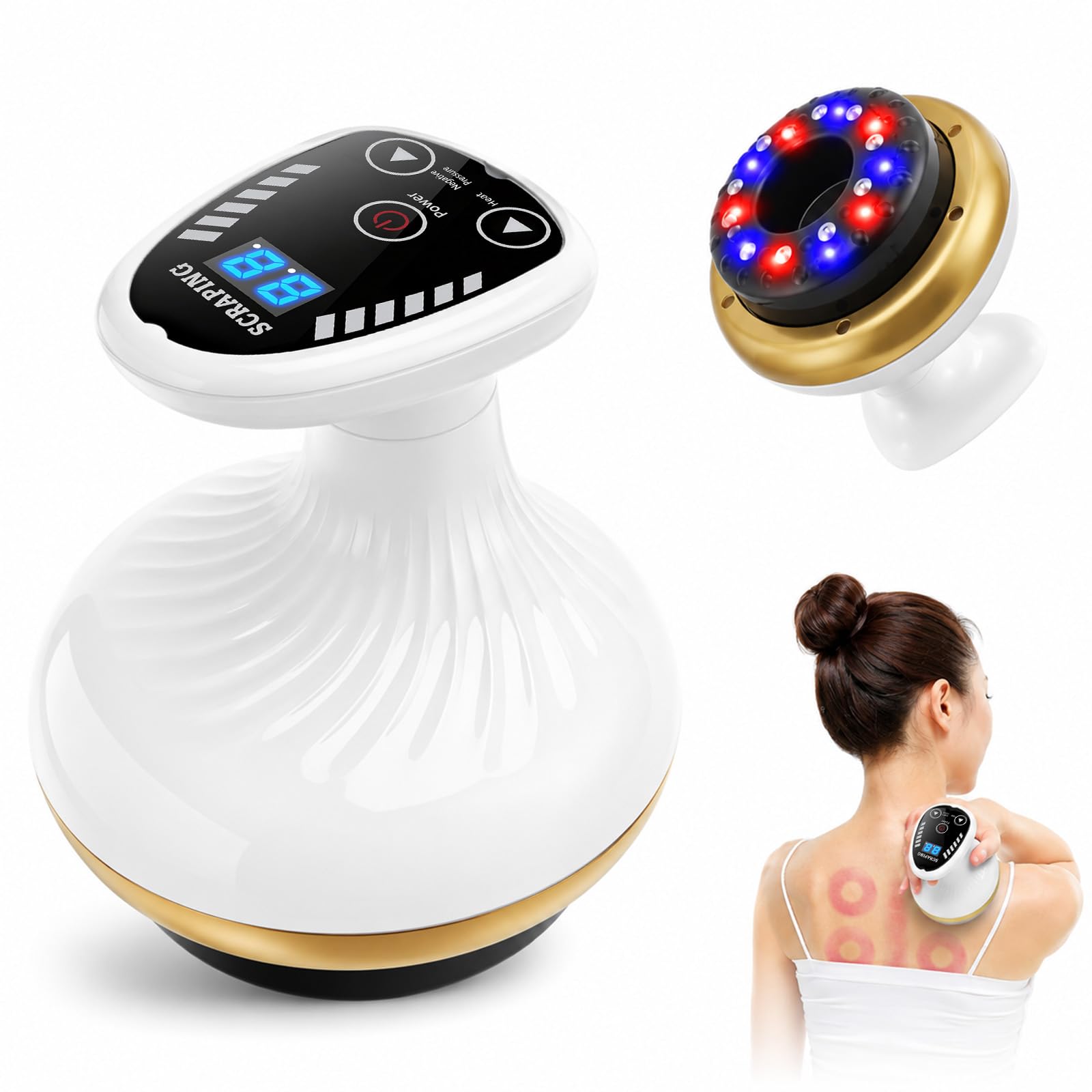 Masajeador anticelulítico 4-en-1, 6 Niveles de succión y 6 de Calor, Ventosa eléctrica con tecnología Gua Sha, promueve la circulación, Dispositivo de Celulitis portátil para Todo el Cuerpo