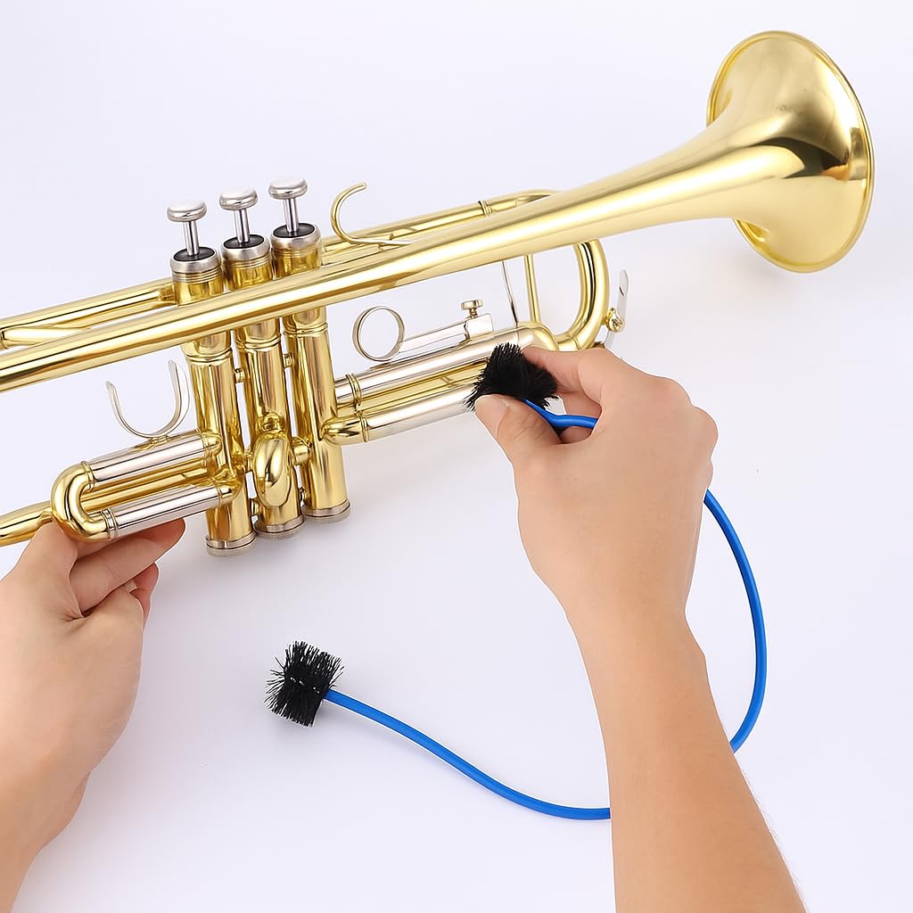 Niniang 3-delige Franse hoorn trombone trompet reinigingsset van roestvrij staal, nylon borstel, reinigingsborstel voor muziekinstrumenten, eenvoudig te installeren, eenvoudig te bedienen