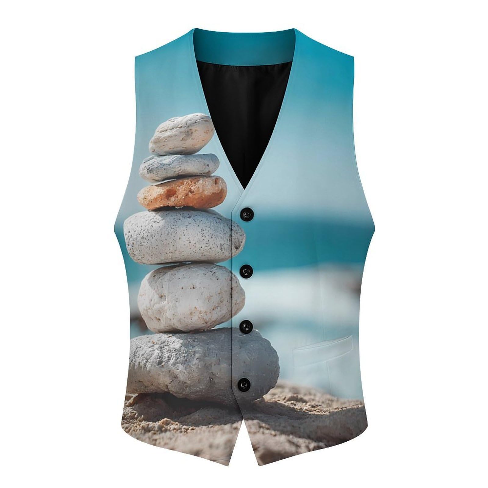 Rock Tower Overlooking Lake, gilet casual da uomo con 2 tasche | Slim Fit Gilet Gilet Business Formale Gemelli Vestito