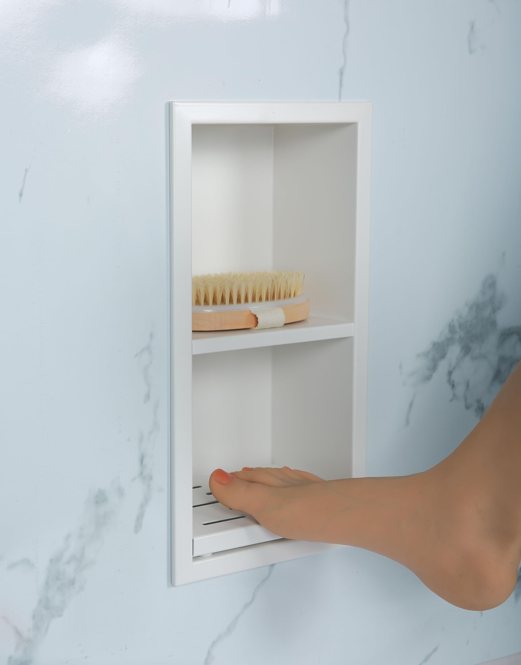 IKITRAEE Shower Foot Rest for Shaving Legs,Double Layer Niche for Footrest,Shower Footrest for Insert Wall,Stainless Steel 304，Matte White,12.2 in x 4.8 in x 3.9 in