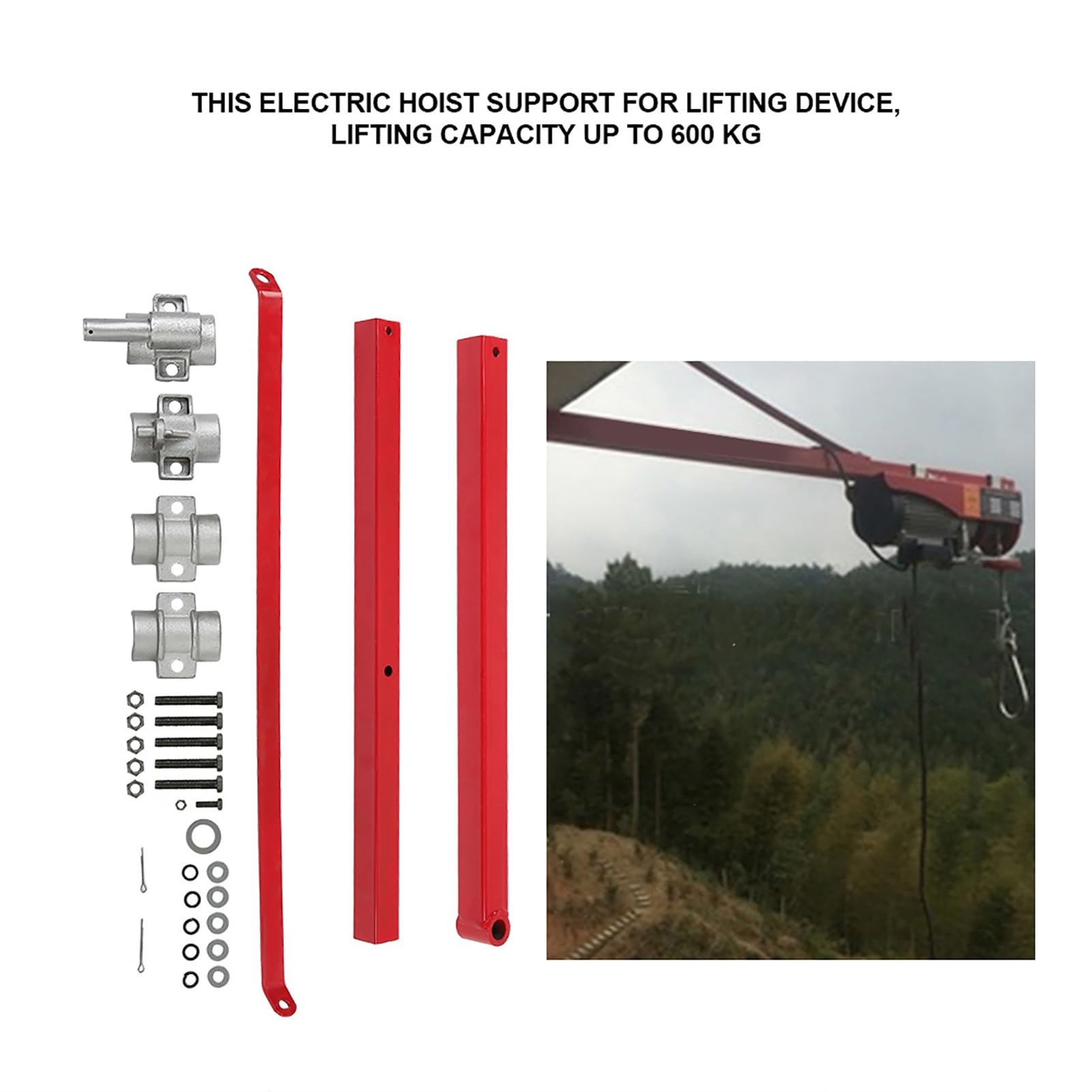 Eujgoov Braccio di Supporto per Paranco Elettrico da 600 Kg, Staffa per Asta di Sollevamento per Montaggio su Impalcatura con Braccio Telescopico 75-110 Cm, per Paranco Elettrico con