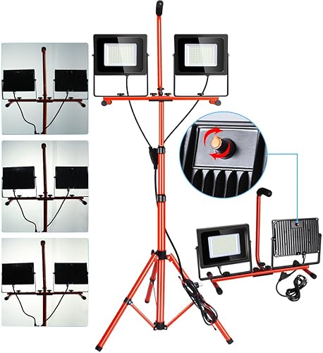 LEDMO Luz de trabajo regulable con soporte de trípode, interruptor independiente, 10000 lm, impermeable, IP65, luz de inundación portátil con