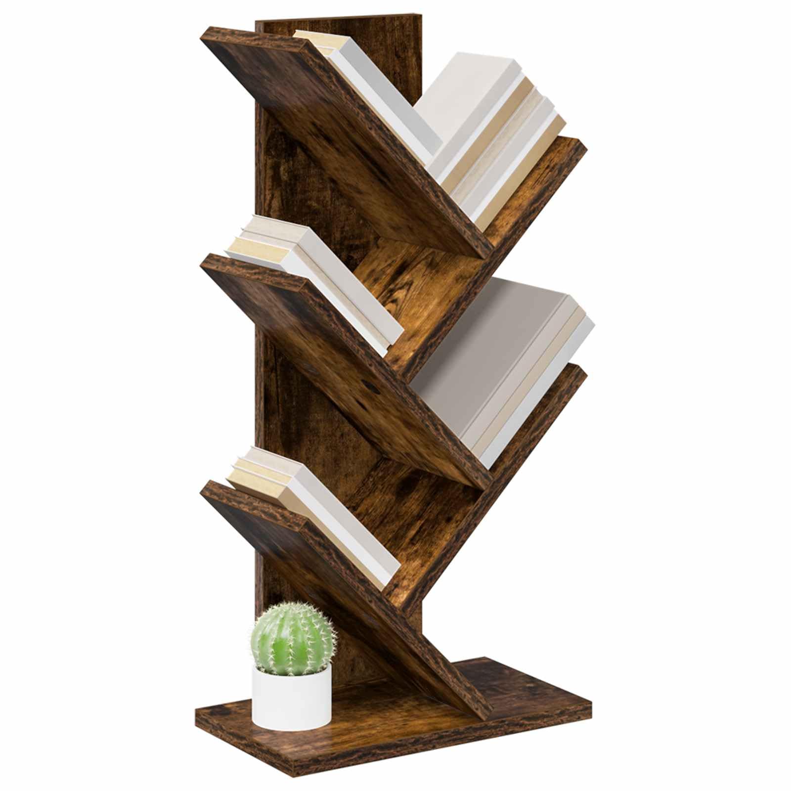 Libreria a 4 livelli, 30 x 18 x 60 cm, rovere fumé | Scaffale compatto con struttura aperta per libri e decorazioni in soggiorno, camera da letto o ufficio.