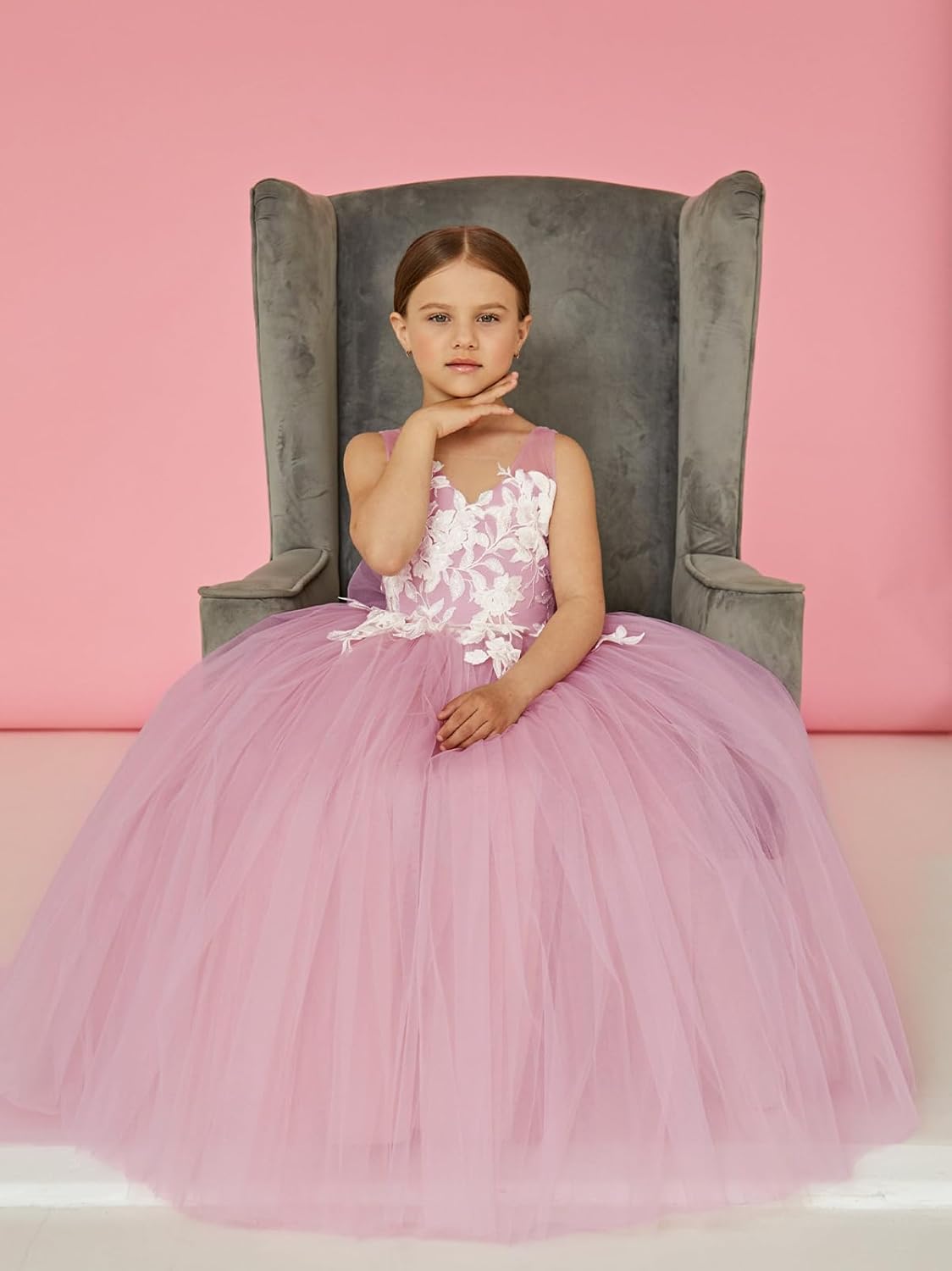 Lace Applique Tulle Flower Girl Dress for Wedding Bridesmaid First Communion Dresses Princess Pageant Party Gown - Image 5